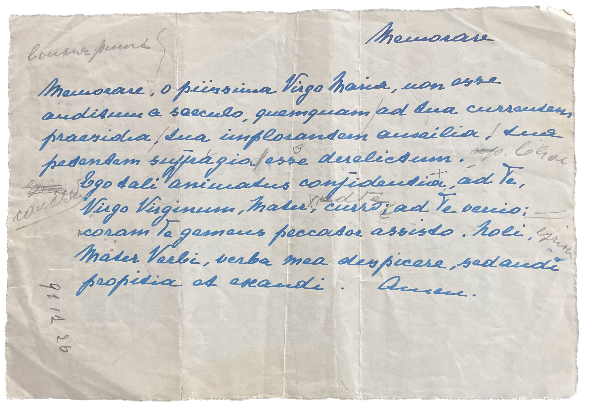 Eigenhändige Textabschrift zu «Memorare» (MvC 7.4)