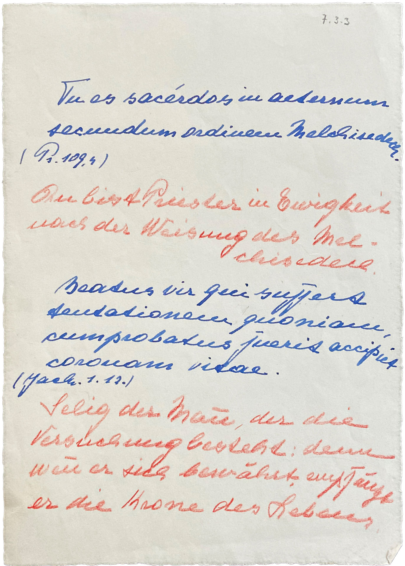 Eigenhändige Textabschrift zu «Tu es sacerdos» (MvC 7.3)